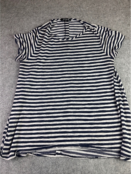 Coin 1804 Tops - Coin 1804 Los Angeles Navy Blue White Striped Button Back Short Sleeve Top L